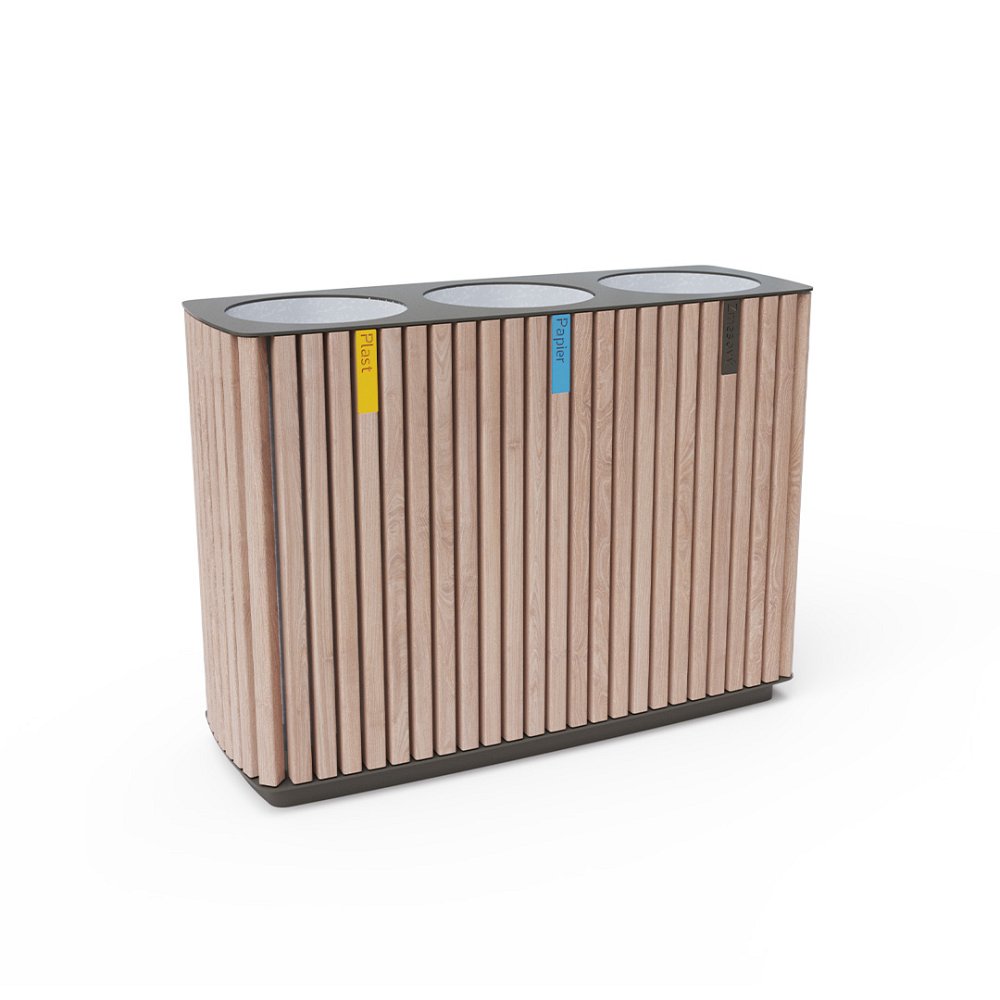 Trojitý odpadkový kôš na separovaný odpad drevo