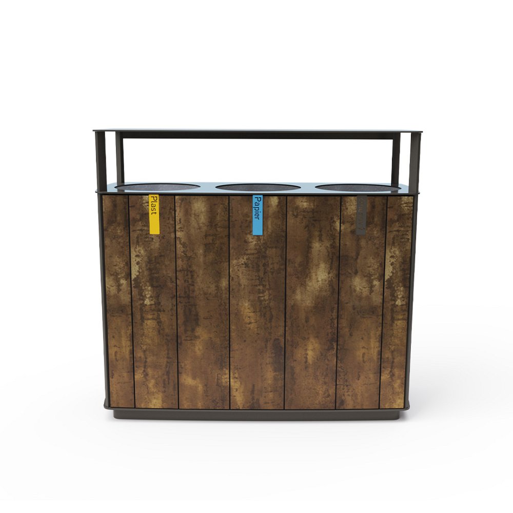 Trojitý odpadkový kôš na separovaný odpad so strieškou 3x50l HPL