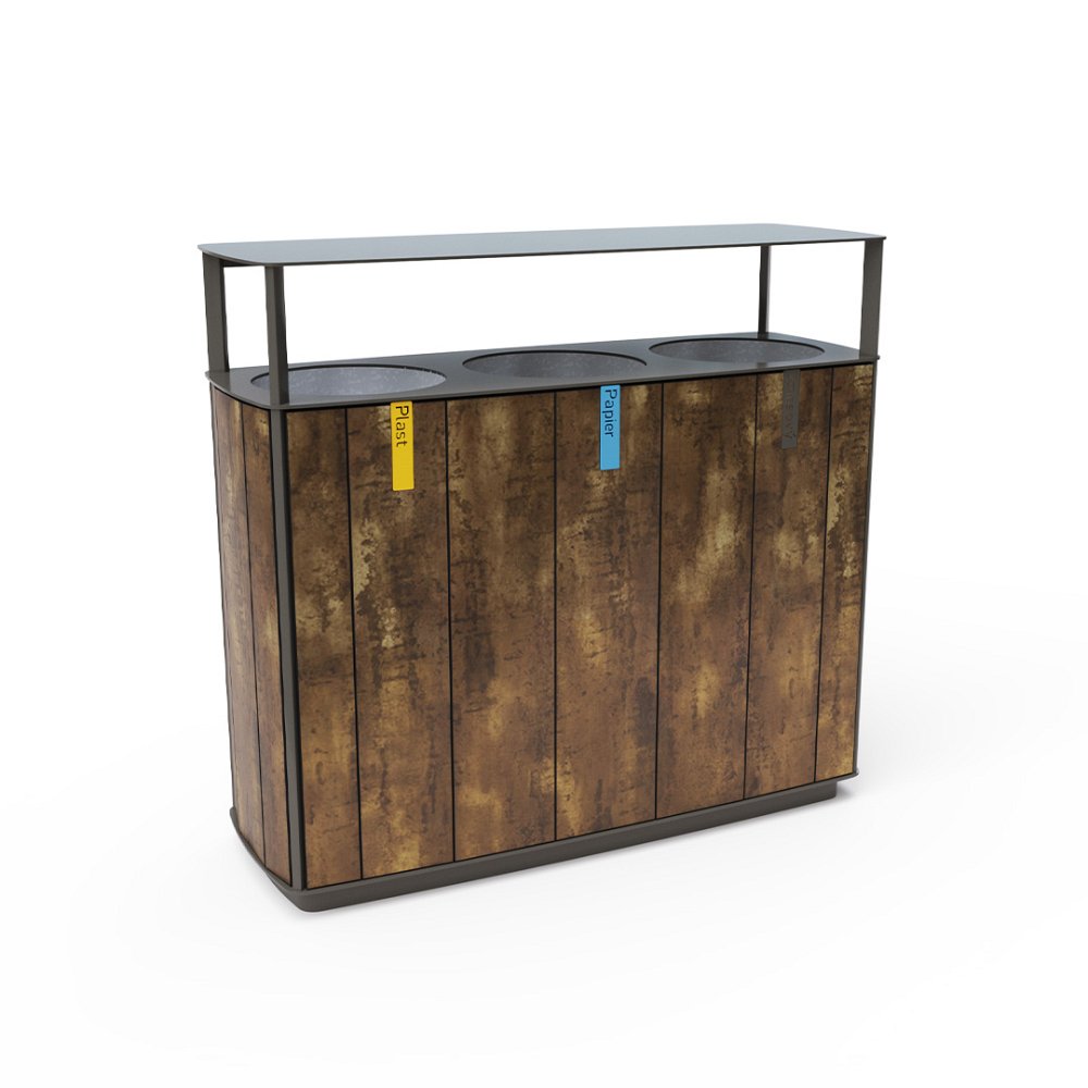 Trojitý odpadkový kôš na separovaný odpad so strieškou 3x50l HPL