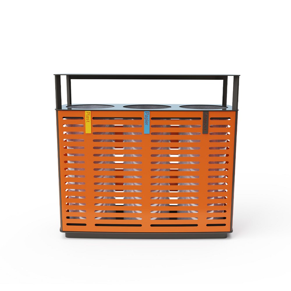 Trojitý odpadkový kôš na separovaný odpad so strieškou kov