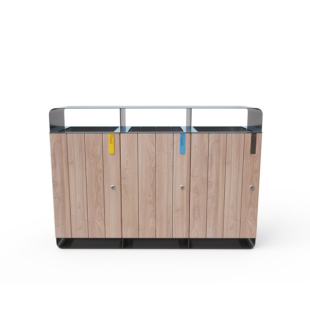 Trojitý odpadkový kôš, drevo