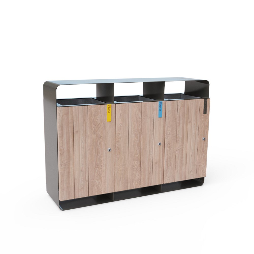 Trojitý odpadkový kôš, drevo