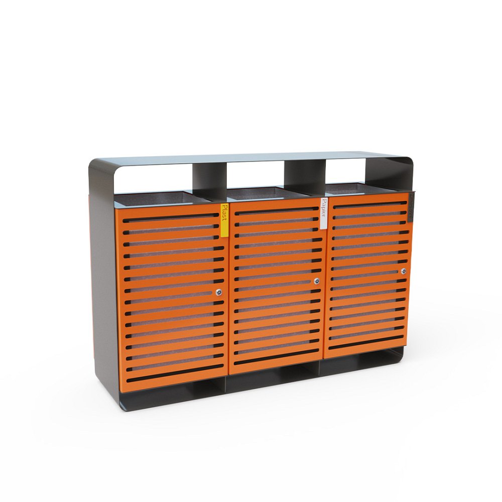 Trojitý odpadkový kôš kov