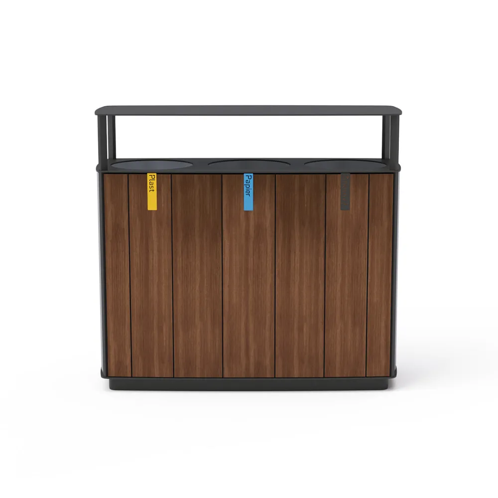 Trojitý odpadkový kôš na separovaný odpad so strieškou 3x50l HPL